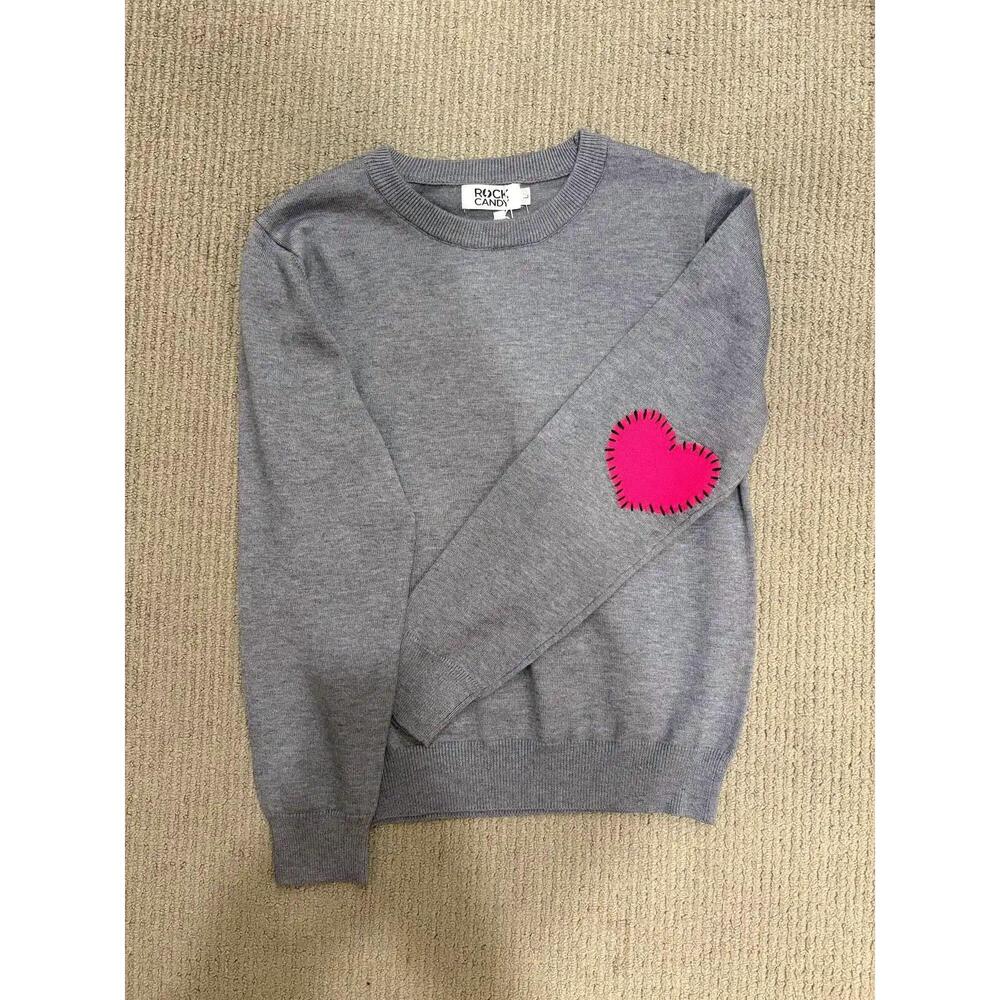 NEW ROCK CANDY girls heart elbow sweater in grey